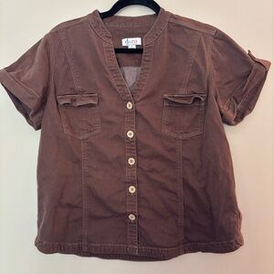 Denim & Co. Women’s Brown Button-Front Utility Shirt Size L